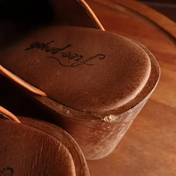 Free People Leather Platform Mules in Orange and Brown - Picture 14 of 14